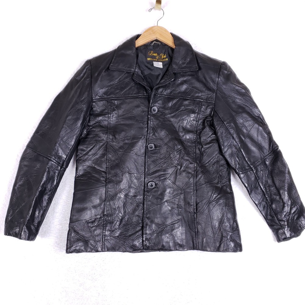 Leather & Soul Jacket Medium Patchwork Black‎ Leather Y2K Grunge Moto Blazer